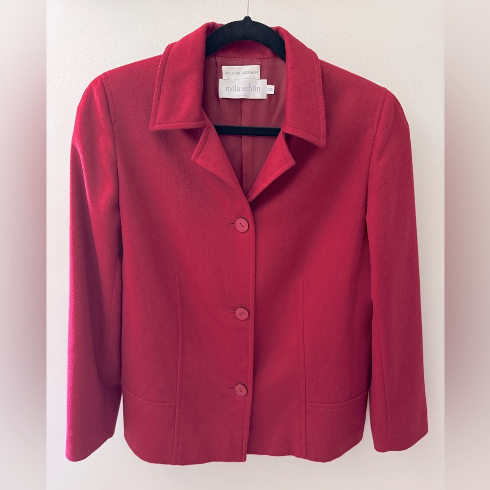 Vintage Luxury MILA SCHON x Bergdorf Goodman Red Cashmere Wool Jacket 12/44
